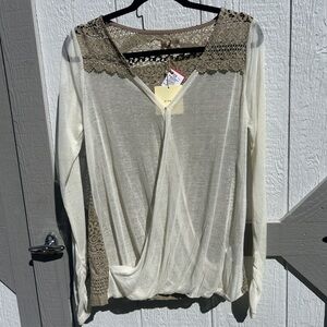 A'Reve Cream and Brown Lace Blouse